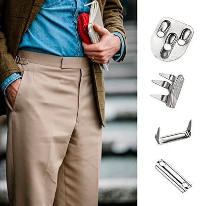 Nickel Sets of 4 Metal Hooks & Eyes Closure No Sew Heavy Duty Clothing Fasteners Waistband Hook and Bar Closure Clasp Ideal for Trousers Pants Suit Crafts DIY