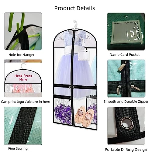 3 Pack Clear PVC Dance Costume Bags, 39 Inch Garment Bag for Dance Competitions, Kids Hanging Clothes Cover for Closet Storage with Accessories Pockets - size: 3 Pack