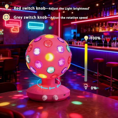 Spinning Disco Ball LED Night Light Projector 360° Rotary Speed/Brightness Adjustable Lamp for Parties, Lighting, Halloween, Christmas, Birthday, Holiday, Club, Bar (USB/Battery Operation) (Pink) - color: Pink