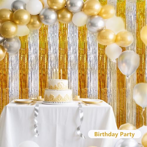 BEISHIDA Gold Silver Door Streamers Backdrop Foil Fringe Tinsel Party Streamers Curtains Photo Backdrop - 2Pcs for Birthday Graduation Bachelorette Party Decoations - color: 05-gold silver