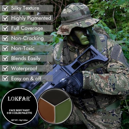 Black Brown Green Face & Body Paint - Blendable Facepaint Foundation with Sponge & Brush for Skin, Professional Halloween Face Make-up Kit for Camo Hunting Army Military Deer Camouflage Dirt Costume - color: 07 Camo/Hunting