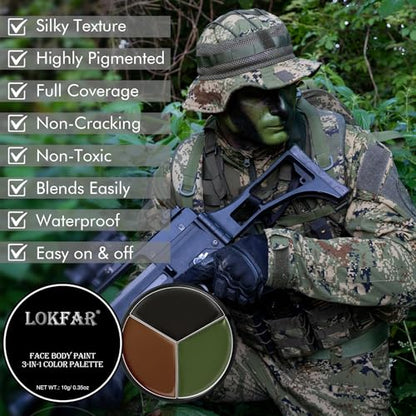 Black Brown Green Face & Body Paint - Blendable Facepaint Foundation with Sponge & Brush for Skin, Professional Halloween Face Make-up Kit for Camo Hunting Army Military Deer Camouflage Dirt Costume - color: 07 Camo/Hunting