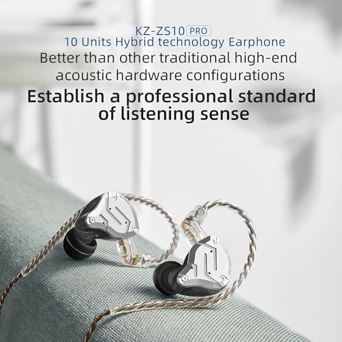 KZ ZS10 Pro Noise Cancelling Monitor Headphones, 4BA+1DD in-Ear HiFi Metal Earphones with Stainless Steel Faceplate, HiFi Gaming Earbuds IEM Earphones, 2 Pin Detachable Cable (Blue,Without Mic) - color: Blue, size: without Mic