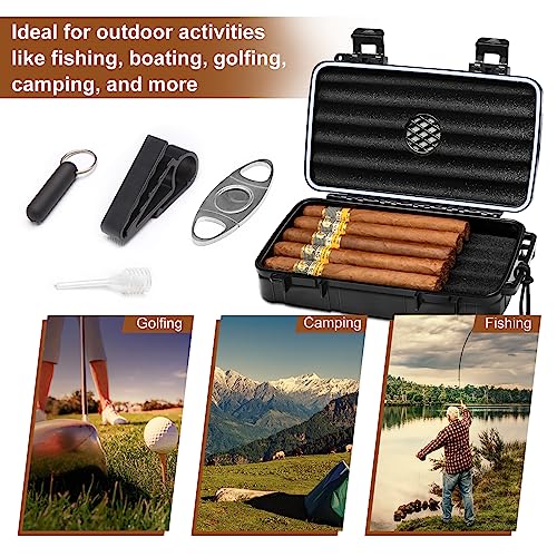 Flauno Travel Cigar Humidor Case - Portable Cigar Box kit with Humidifier Disc, Cigar Cutter, Cigar Punch, Cigar Holder & Dropper, Waterproof, Crushproof, Airtight (Holds up to 10 Cigars) - size: Holds up to 10 Cigars with Cigar Accessories