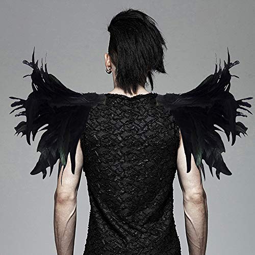 L'VOW Men Gothic Natural Real Feather Epaulet Shrug Shoulder Strap for Halloween Costume - Pack of 2 - color: A-rooster Black