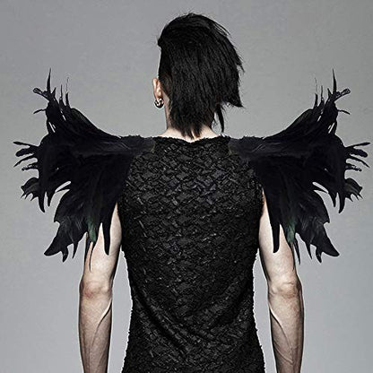 L'VOW Men Gothic Natural Real Feather Epaulet Shrug Shoulder Strap for Halloween Costume - Pack of 2 - color: A-rooster Black