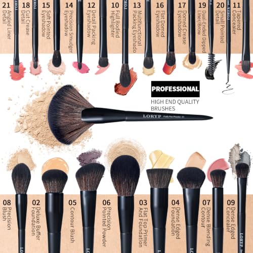 LORYP Black Makeup Brushes Set 21Pcs Powder Blush Foundation Concealer Highlighter Brush Vegan Pro Face and Eye Brush Kit - color: Matte Black