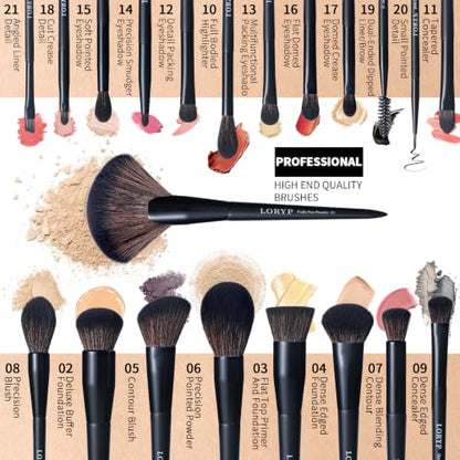 LORYP Black Makeup Brushes Set 21Pcs Powder Blush Foundation Concealer Highlighter Brush Vegan Pro Face and Eye Brush Kit - color: Matte Black