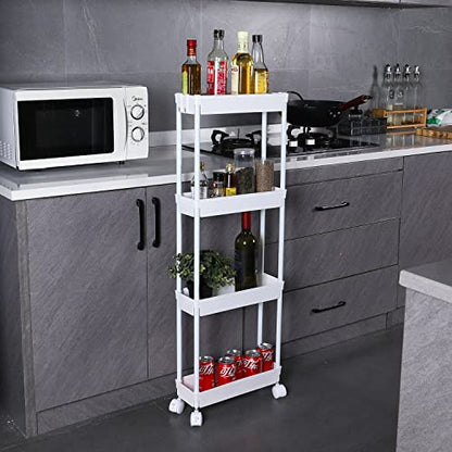 Sooyee 4 Tier Slim Rolling Cart, Utility Storage Cart with Wheels,White - color: White, size: Slim 4 Tier