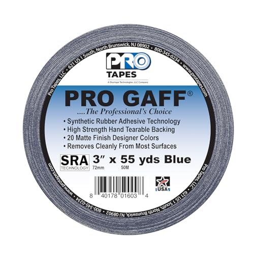 3" Pro Gaff Gaffers Tape 55 yards length blue matte. Premium Heavy-Duty Gaffers Tape trusted by professional Gaffers. Made in the USA. Holds Tight, Easy to remove. (Pack of 16) - color: Blue, size: 3 in x 1980 in