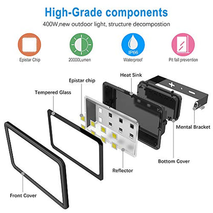 400W Outdoor LED Flood Light, 40000LM Super Bright, 110-285V, IP66 Waterproof, 6000K Daylight White Security Lights,Lighting for Playground Yard Stadium Lawn Ball Park - color: 400W-Black