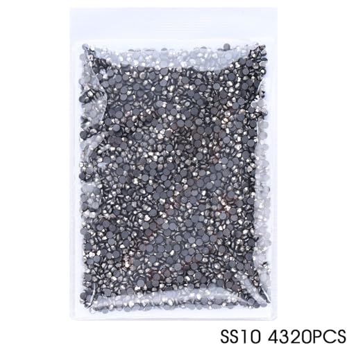 SS10 Grey Hematite Hotfix Rhinestones Bulk 4320PCS (2.8mm) – High Sparkle Glass Flatback Crystals for Clothes, Tumblers, Dance Costumes, Heat Press & DIY Crafts - color: Grey Hematite, size: SS10-2.8mm-4320pcs