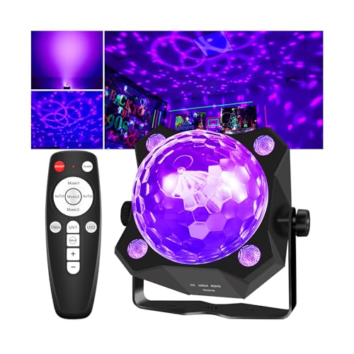 2 in 1 Glow Party Black Light Disco Ball Light with Sound Activated Strobe Dj Party Lights Black Lights, for Halloween Christmas Birthday Decor Classroom Room Family Party Decor