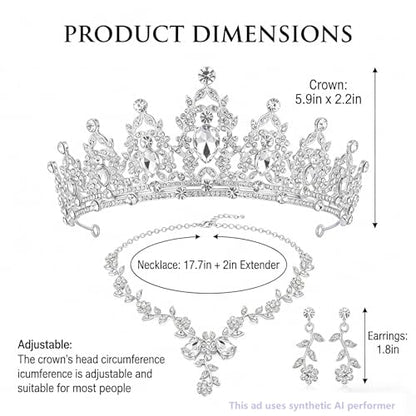 Kamirola Tiaras and Crowns for Women,Tiaras Earrings Necklace, Crystal Bridal Jewelry Set, Costume Party Halloween Prom Pageant Jewelry for Women(TR45) - color: Silver
