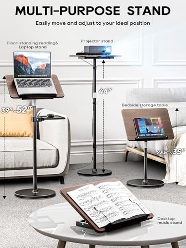 2 in 1 Adjustable Book Stand - Dual-Use Floor and Desktop Book Holder Stand, Height Adjustable 23.5-52 in, Elastic Page Clips for Music Sheet, Recipe, Tablet, Laptop-Black - color: Black
