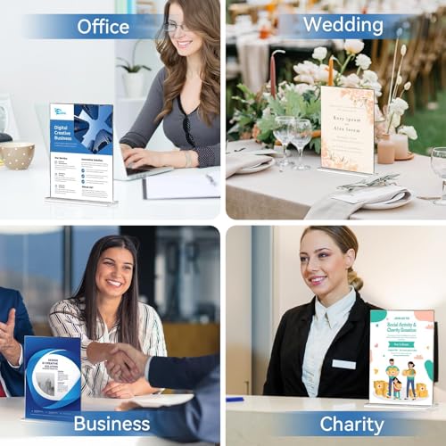 EHWINE 10 Pack 8.5 x 11 Acrylic Sign Holder, Clear Signs Display Holder Double-Sided Stand up Table Top Sign Holders Flyer Stand Frames Suitable for Office Business Store Hotels Party(Provide Non-slip Mats) | Clear Double-Sided Tabletop Display with Non-S