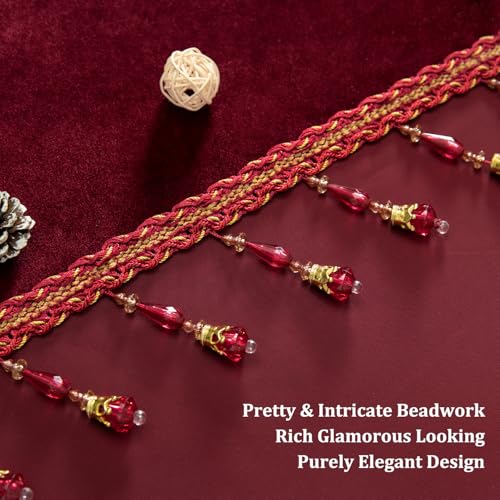Extra Wide Burgundy Velvet Waterfall Valance, 110 x 43, 1 Panel | Soft Velvet Fabric, Beaded Tassel Trim, Creates Graceful Folds Layered look, Designed For Large Windows, Rod Pocket Top - color: Burgundy, size: 110"W x 43"L (Pack of 1)
