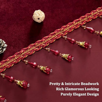 Extra Wide Burgundy Velvet Waterfall Valance, 110 x 43, 1 Panel | Soft Velvet Fabric, Beaded Tassel Trim, Creates Graceful Folds Layered look, Designed For Large Windows, Rod Pocket Top - color: Burgundy, size: 110"W x 43"L (Pack of 1)