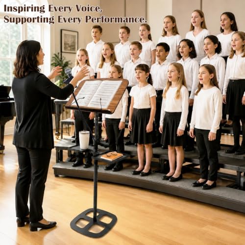 Podium Stand, 19.7-67 Inch Height Adjustable Lectern Podium with 16.6 x 12.6 Inch Tilting Desktop, 2 Storage Trays and Microphone Holder, Portable Floor Stand for Church, Classroom, Speech, Black