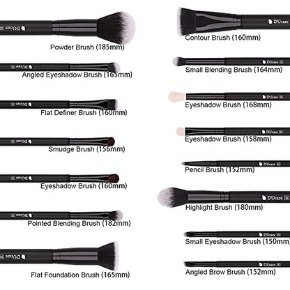 DUcare Makeup Brushes 15Pcs Premium Synthetic Kabuki Makeup Brush Set, Professional Foundation Concealers Powder Blush Blending Face Eye Shadows Black Brush Sets - color: black nobag