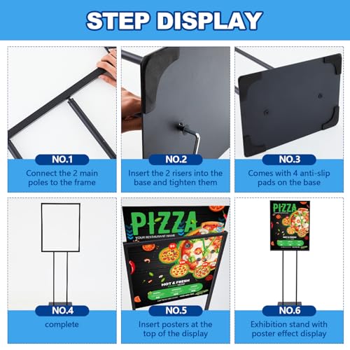 2 Pcs 22" x 28" Twin Pole Bulletin Sign Holder Floor Stand Heavy Duty Floor Standing Poster Display Stand Black Display Poster Holder with Rectangular Base for Outdoor Indoor Store Business - size: 22 x 28 Inch