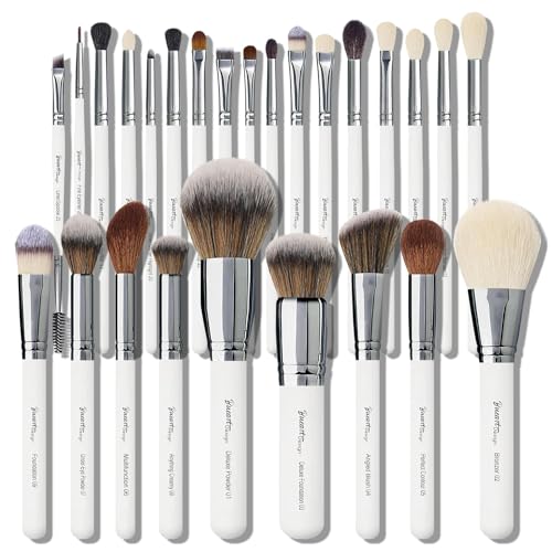 Bueart Design 32Pcs PRO Goat Hair Horse Hair Makeup Brushes Set(White) - color: White-B