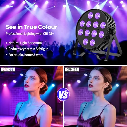Betopper 12X18W LED Stage Light,6-in-1 RGBAL+UV DJ Par Lights-4 Packs | 12W*18 PCS RGB+Lime Amber UV LEDs, Auto/Sound/DMX512/Master-Slave, Ideal For Parties, Concerts, Theatrical, Uplighting, Event