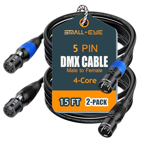 SMALL-EYE 5 Pin DMX Cables 15 ft 2 Pack, 4-Core Male to Female - size: 15 feet -2 Packs
