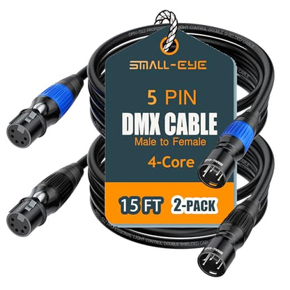 SMALL-EYE 5 Pin DMX Cables 15 ft 2 Pack, 4-Core Male to Female - size: 15 feet -2 Packs