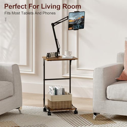 Floor Kindle Tablet iPad Stand with C-Shaped Side Table, Angle Height Adjustable iPad Tablet Kindle Holder for Bed with 360-Degree Rotating Wheels, Compatible with 4.7"-13" Kindle Cell Phone iPhone - size: 11.4"D x 15.4"W x 56.4"H