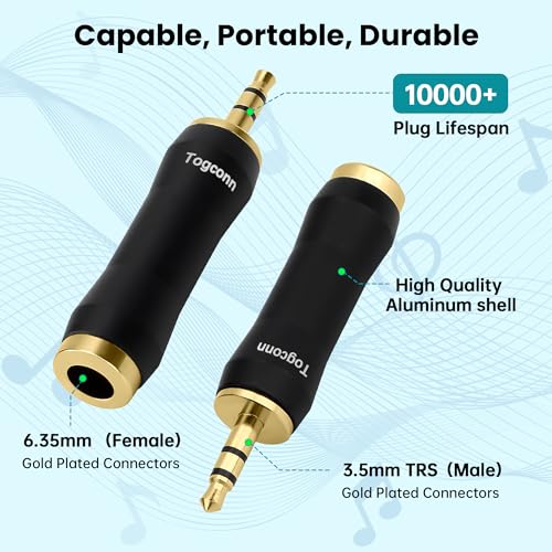 1/8 Inch to 1/4 Inch Adapter 2 Pack, 3.5mm TRS Stereo Male to 6.35mm Quarter Inch Female Jack Plug Gold-Plated Pure Copper Audio Converter Connector Premium Quality Series - color: 3.5mm(TRS) Male to 6.35mm Female, size: 2 Pack