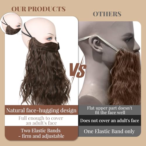 Honcloud Novelty 18inches Pre-Styled Braided Realistic Fake Mustache for Cosplay & Halloween - color: Brown