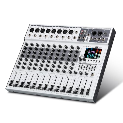 BOMGE 12 Channel Mixer Audio Console,Professional Music DJ Mixing Board with 256DSP Bluetooth MP3 Player 48V 7-Stage Equalizer Supply USB Recording for Studio Karaoke Live Performance (12 Channel)