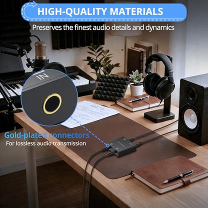 CAMWAY 3.5mm Audio Mixer 2-Channel,Clear Sound,No Echo,Dual-Device Mixing Output,Gold-Plated Connectors, Active Mixer Used with PC,Game Consoles,Phone,MP3 for Streaming,DJ,Home Recording,Desktop Audio - size: 2.2x2.2x0.6 in