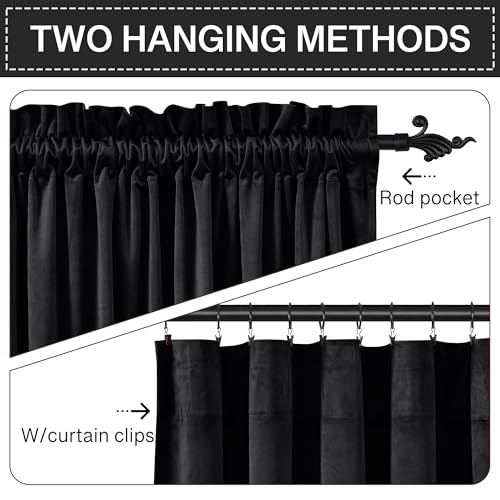 StangH Black Velvet Curtains 92 inches for Home Theater, 2 Panels - color: Neutral Series - Black, size: 52"W x 92"L (Pack of 2)