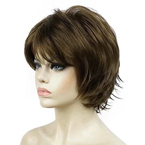 Lydell Short Layered Shaggy Wavy Full Synthetic Wigs (10 Medium Golden Brown) - color: Medium Gold Brown #10