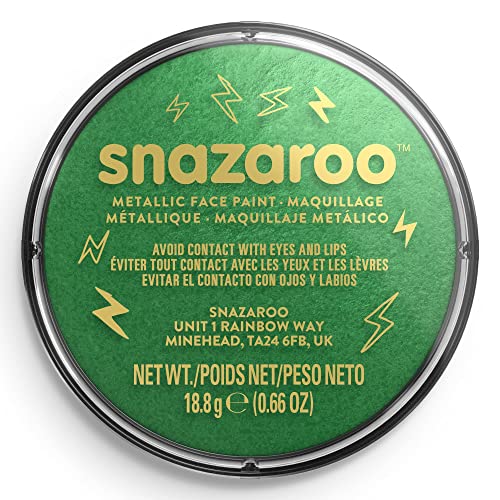Snazaroo Metallic Face and Body Paint, 18.8g Pot, Electric Green | Non-Toxic Hypoallergenic, Safe, Washable, Face & Body Paint for Halloween, Cosplay Costumes, Dress Up, Parties and Festivals - color: Electric Green, style: 18.8g (0.66-oz) Pot