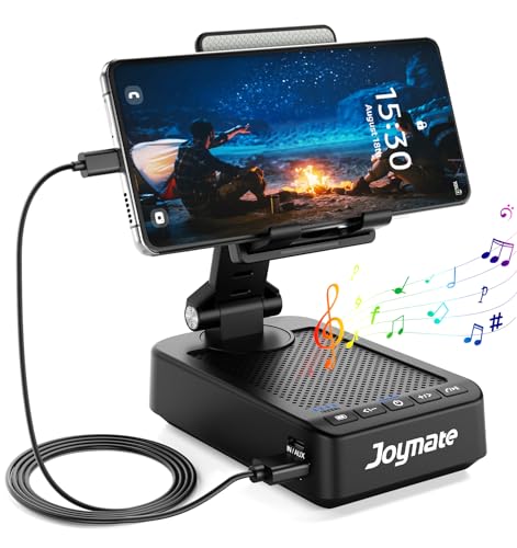 Gifts for Men Women, Phone Stand with Bluetooth Speaker and Charging Function 360° Rotable Angle Adjustable Cell Phone Holder with HD Stereo Sound Fits All Phones,Tablet (Black) - color: Black