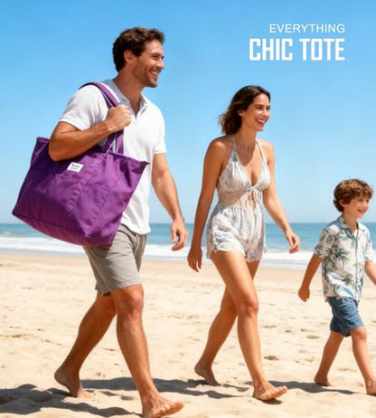 Bagelite Extra Large Canvas Tote Bag for Women Men, Utility Work Bags with Zipper - color: Purple