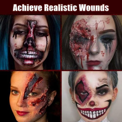 SFX Makeup Kit Scars Wax, Fake Blood Spray, Professional Scar Wax&Blood Effects Set with Coagulated Blood Gel&Spray, Metal Spatula, Sealer & Black Sponge for Realistic Halloween Zombie, Vampire Wound - color: SFX Makeup Kit 6PCS