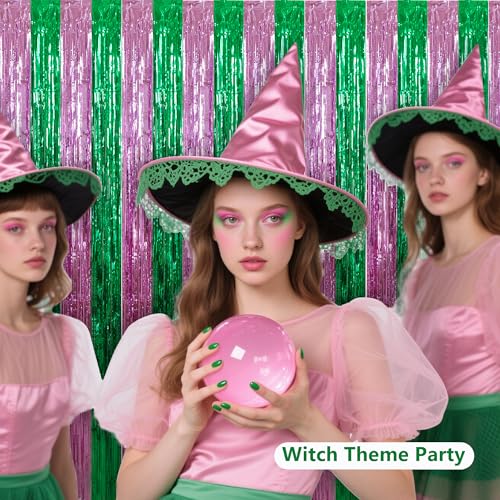 BEISHIDA Pink Green Door Streamers Backdrop Foil Fringe Tinsel Party Streamers Curtains Photo Backdrop for Birthday Graduation Wicked Party Decoations - color: 05-pink green