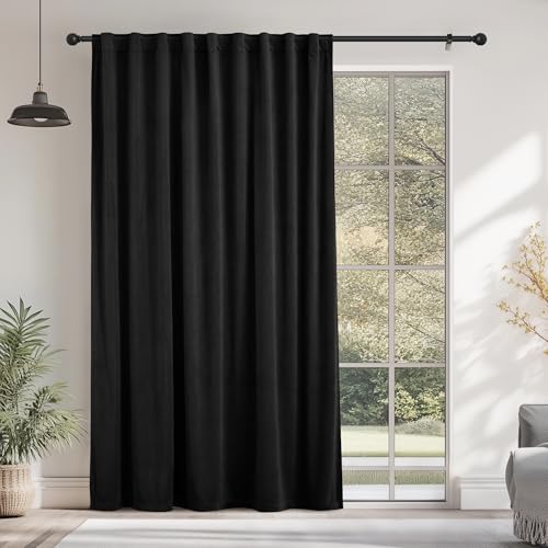 StangH Black Party Backdrops Velvet Curtains W72 x L120 inches 1 Panel | Retro Aesthetic Fullness Window Panels, Room Darkening Soundproof Drapes for Party Backdrops, Large Windows - color: Black, size: 72"W x 120"L (Pack of 1)