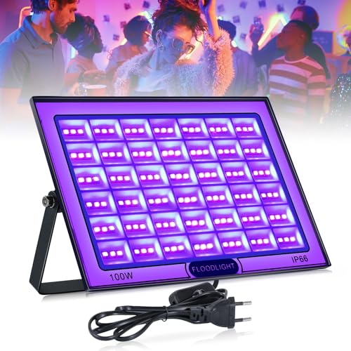 1 Pack 100W LED Black Light,IP66 Waterproof Blacklight with Plug and Switch,UV Black Lights for Glow Party,Halloween,Fluorescent Poster,Neon Glow,Stage Lighting (1Pack) - color: 100w-1pcs