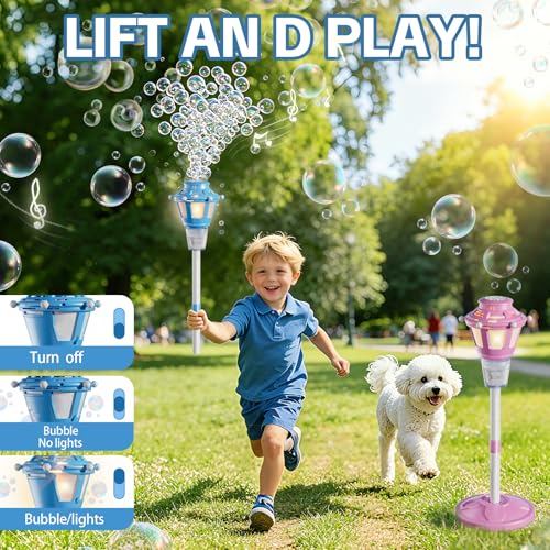 2 Pack Street Lamp Bubble Machine with Light, Rechargeable Outdoor Summer Bubbles Toys for Kids & Adults, Bubble Blower and Wand Toy, Birthday Christmas Party Gifts for Toddlers Teens