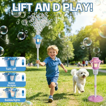 2 Pack Street Lamp Bubble Machine with Light, Rechargeable Outdoor Summer Bubbles Toys for Kids & Adults, Bubble Blower and Wand Toy, Birthday Christmas Party Gifts for Toddlers Teens