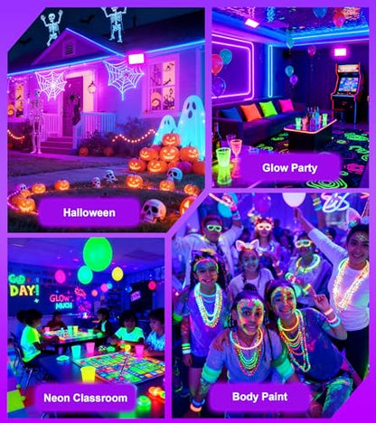 TigQiang 100W 2 Pack Black Light, Glow Party Supplies, Blacklight Halloween | IP66 Waterproof, Blacklights Flood Light for Neon Parties, Body Paint, Birthday, Fluorescent Poster, 6Ft Cord & Plug & Switch - size: 100W-2Pack