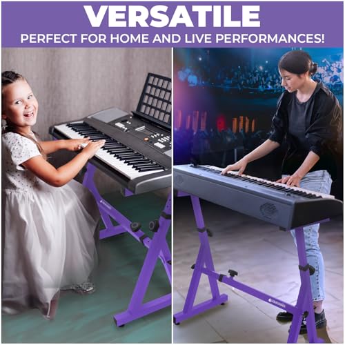 Liquid Stands Piano Keyboard Stand - Z Style Adjustable and Portable Heavy Duty Music Stand for Kids and Adults -Fits 54-88 Key Electric Pianos - Sturdy Musical Keyboard Stand (Purple) - color: Purple
