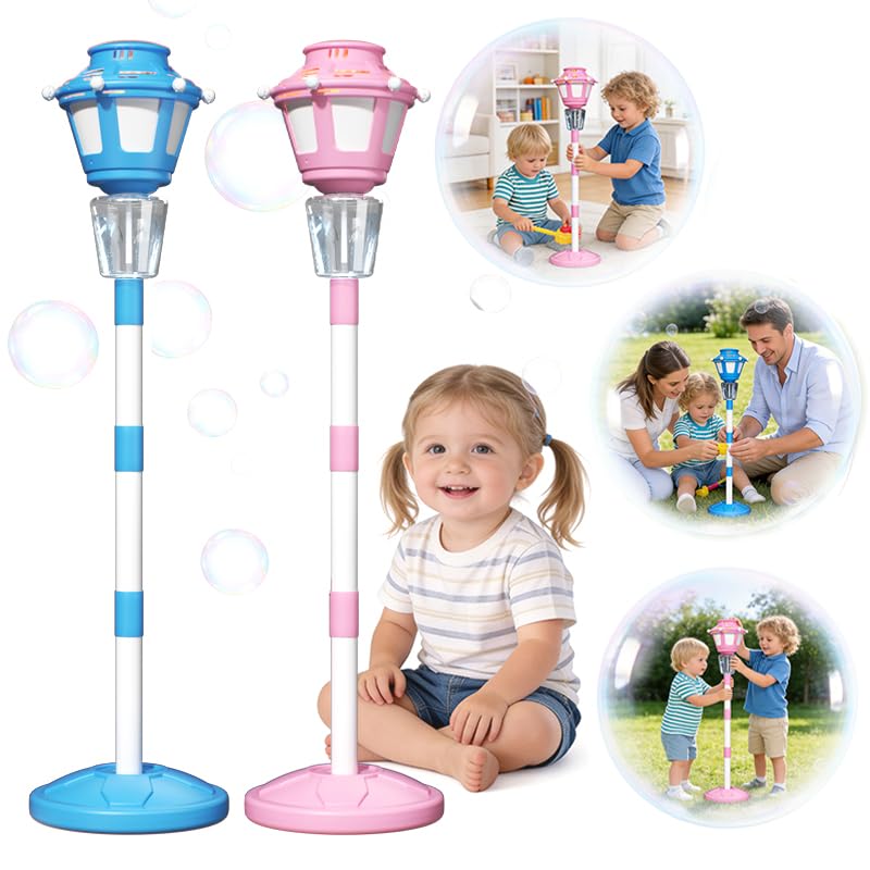 2 Pack Street Lamp Bubble Machine with Light, Rechargeable Outdoor Summer Bubbles Toys for Kids & Adults, Bubble Blower and Wand Toy, Birthday Christmas Party Gifts for Toddlers Teens