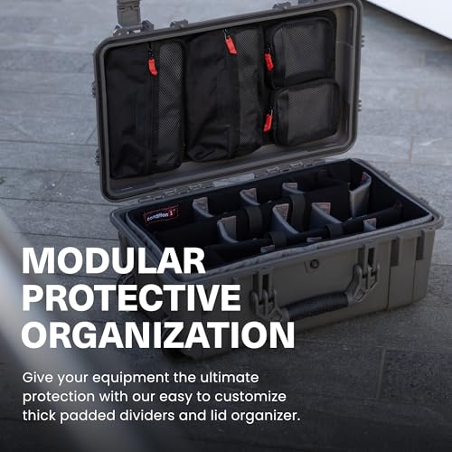 Condition 1 22" Large Rolling Lockable Hard Storage Case, Model 300, Black | Padded Divider, Lid Organizer, Waterproof Protective Box for Camera, Production Gear, Made in USA, 21.84"x13.82"x9"