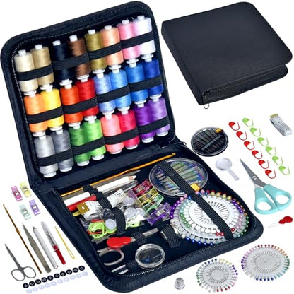 LE PAON Sewing Kit with Case Portable Sewing Supplies for Home Traveler, Adults, Beginner, Emergency, Contains 24 Sewing Thread, Scissors, Needles, Measure etc